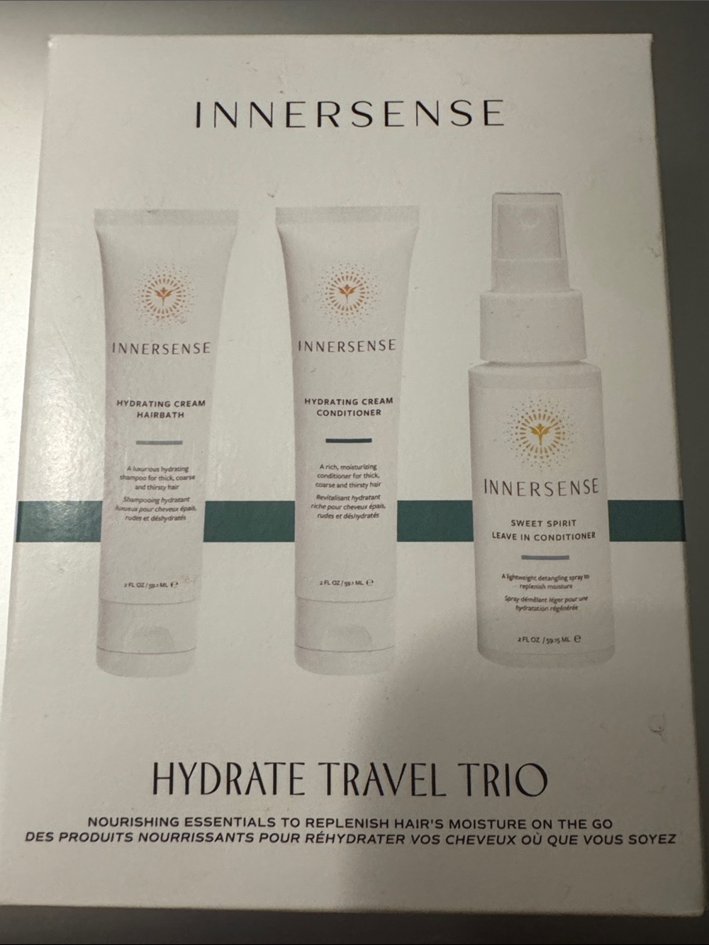 Innersense Hydrate Travel Trio - White with Green Accent